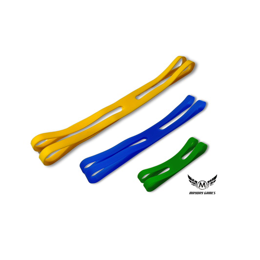 ReDesign Silicagel-Bänder Bundle gelb/blau/grün Large/Medium/Small für Brett- & Kartenspiele, robust & langlebig.