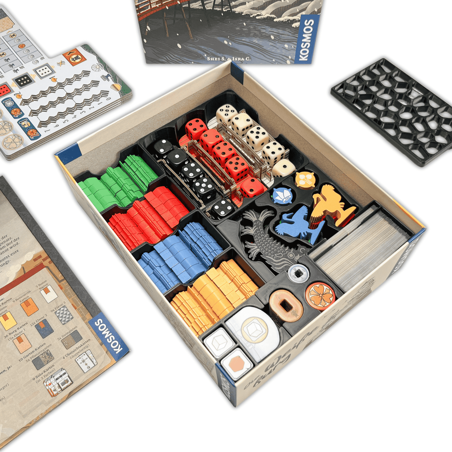 ReDesign Insert für Die Weiße Burg: geordnete Aufbewahrung für Karten, Figuren, Würfel und Marker.