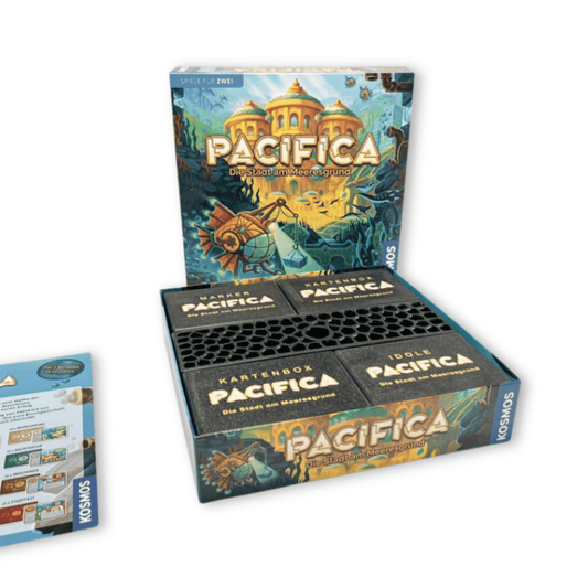 PACIFICA Brettspiel mit passgenauem Insert von ReDesign aus ABS für geordnete Aufbewahrung von Karten, Markern und Idolen.